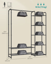 Dimensions diagram showing 29 x 112 x 158.4 cm open wardrobe with weight capacity labels