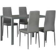 5 Piece Dining Table Set With Glass Top And Faux Leather Chairs For Kitchen Grey