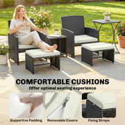 Rattan Lounger Garden Furniture Set 6 Piece with Nesting Tables and Cushioned Seats Outsunny