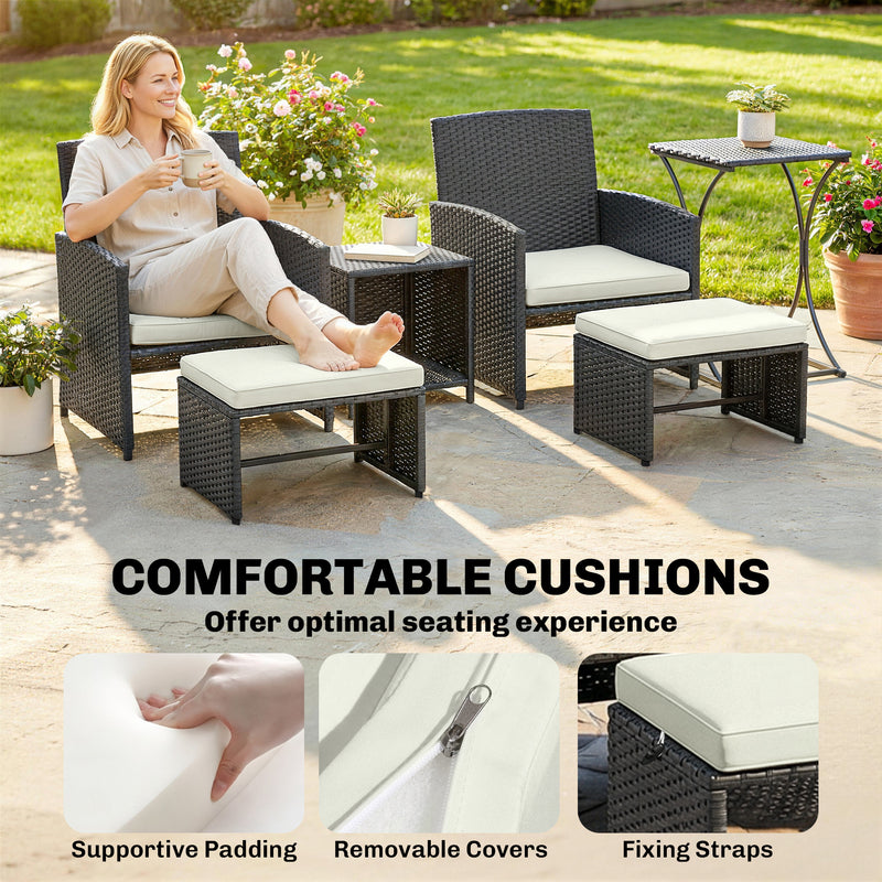 Rattan Lounger Garden Furniture Set 6 Piece with Nesting Tables and Cushioned Seats Outsunny
