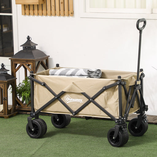 Khaki Folding Waggon Trolley With Carry Bag For Camping Beach Or Festival 120kg Capacity