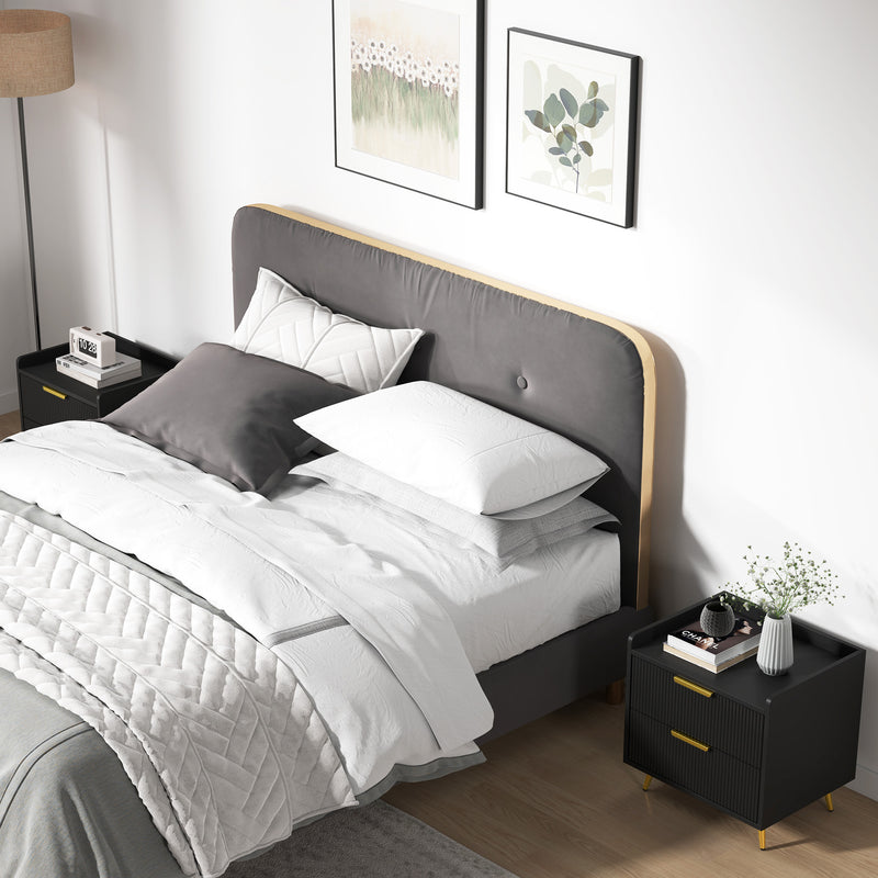 Set of 2 Two Drawer Bedside Tables With Storage For Bedroom Or Living Room Black