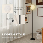 3D Printed Flower Floor Lamp with Rose Shade and Foot Switch Tall Pole, Light White