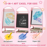 Kids Table and Chair Set with Easel and Storage Baskets for Arts and Crafts Pink AOSOM