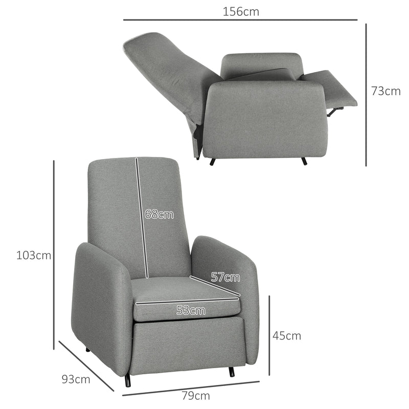 Grey Fabric Push Back Recliner Armchair With High Back and Leg Rest by HOMCOM