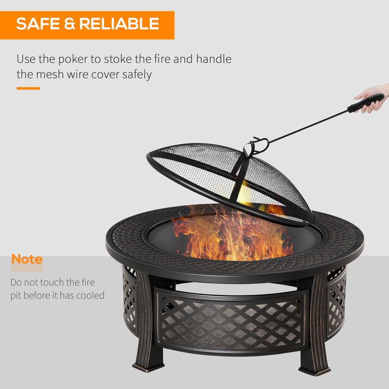 Fire Pit with Grill and Tabletop for Outdoor Heating and Cooking Bronze Outsunny