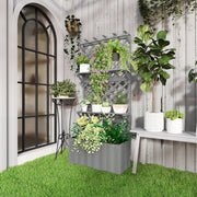 Wooden Garden Planter with Trellis and Shelves for Climbing Plants 52L Capacity Grey Outsunny