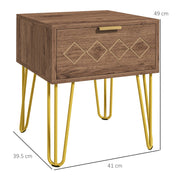 Modern Wooden Bedside Table with Drawer and Gold Legs Ideal for Bedroom Use Grey