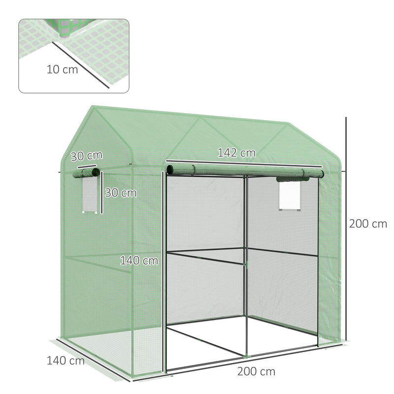 Walk In Garden Greenhouse With Roll Up Door And Mesh Windows For Plant Growth Green