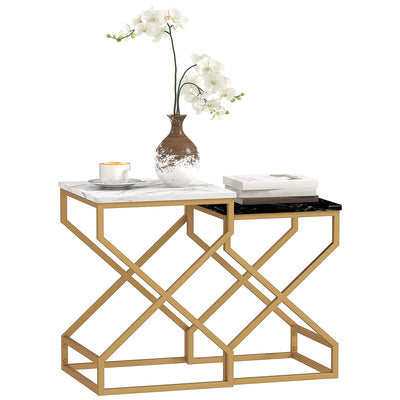 Set of Two Marble Effect Nesting Tables Modern Space Saving Design by HOMCOM