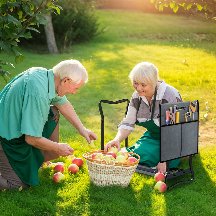Grey Steel Frame Padded Garden Kneeler with Tool Bag by Outsunny