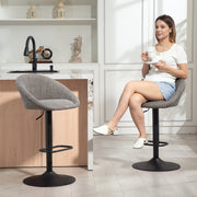 Set of Two Grey Upholstered Tub Bar Stools with High Back for Kitchen Island