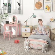 Kids Toddler Bed Frame and Dressing Table Set with Mirror and Stool for Ages 3 to 6 Pink AOSOM