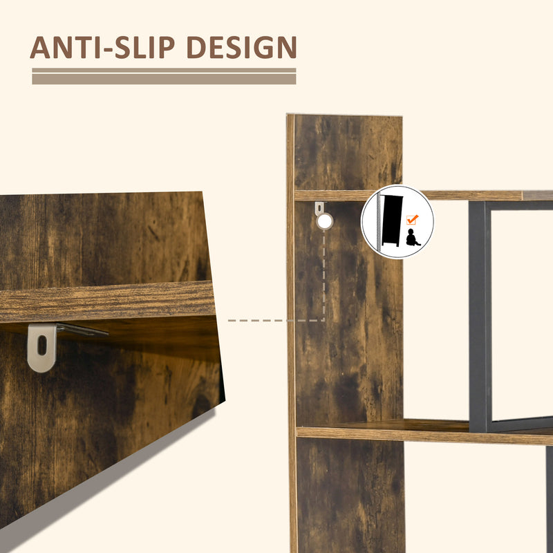 5 Tier Ladder Bookcase with Anti Tip Storage Shelves for Home or Office Rustic Brown AOSOM