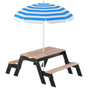 Kids Outdoor Table and Bench Set with Hidden Storage and Parasol for Tidy Garden Play Natural Wood Aiyaplay