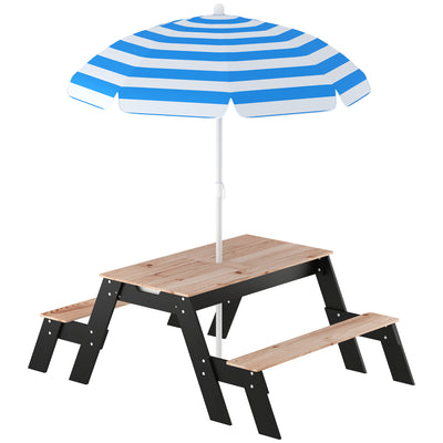 Kids Outdoor Table and Bench Set with Hidden Storage and Parasol for Tidy Garden Play Natural Wood Aiyaplay