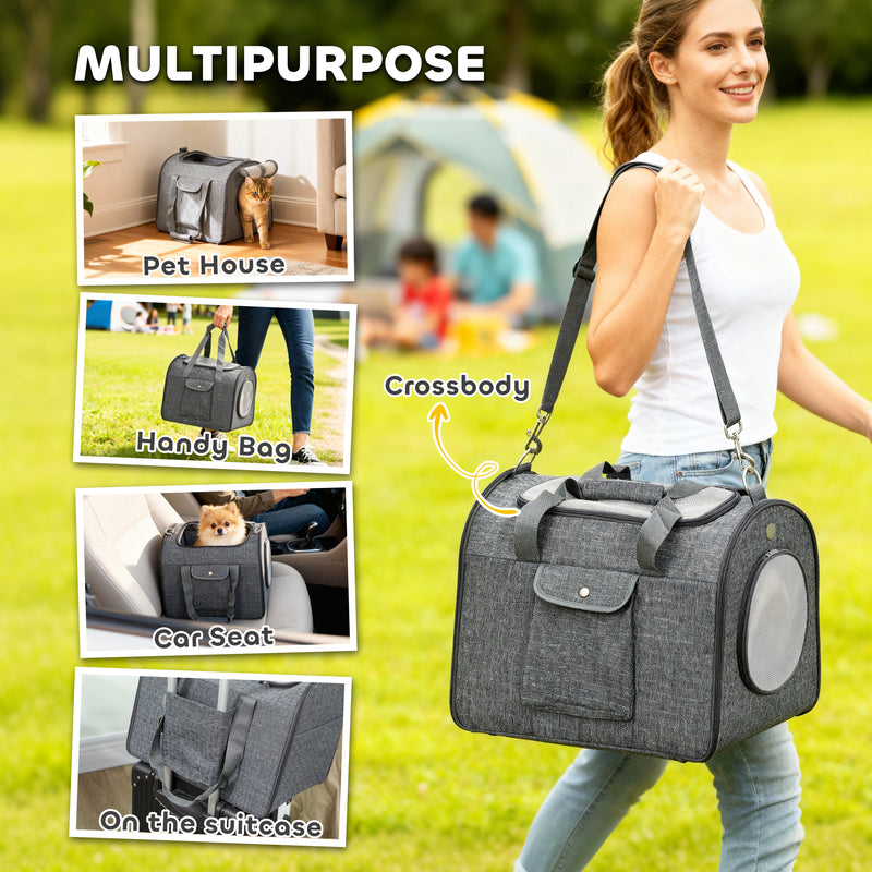 Foldable Cat Carrier Bag with Shoulder Strap and Removable Mat for Small Pets, Grey AOSOM