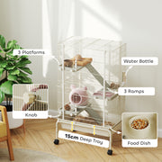 4 Level Rolling Small Animal Cage With Ramps Water Bottle and Deep Tray Beige by PawHut