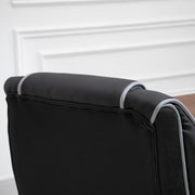 Black Faux Leather Executive Office Chair with White Piping and Padded Armrests