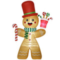 7.5ft inflatable gingerbread man with red top hat, candy cane and cup of sweets on white