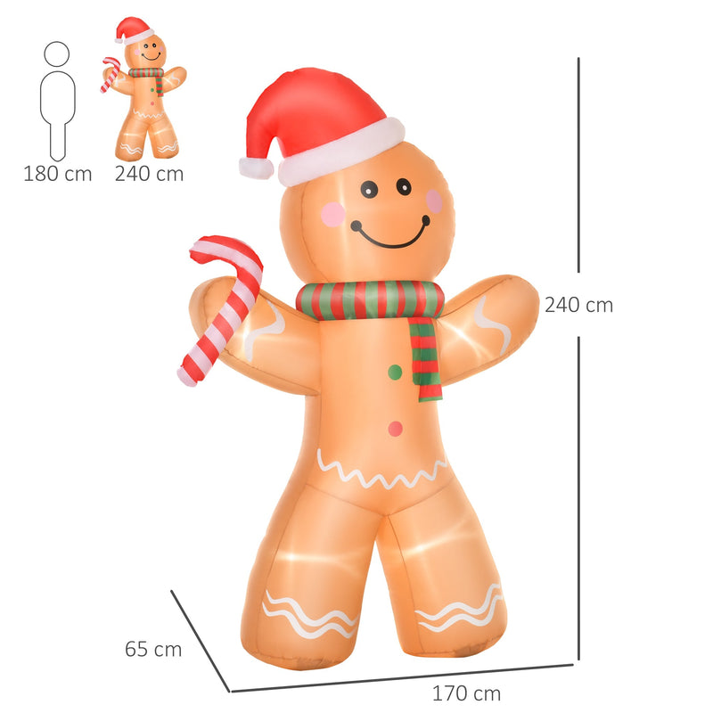 Dimensions diagram of the gingerbread man: 240 cm high, 170 cm wide, 65 cm deep