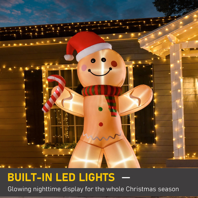 Glowing gingerbread man at night with built-in LED lights callout