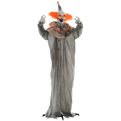 Homcom orange clown Halloween animatronic with glowing amber eyes on a white studio background