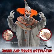 Diagram showing the Homcom orange clown animatronic is activated by touch or loud sound