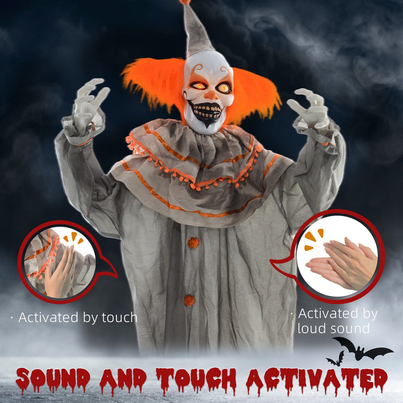 Diagram showing the Homcom orange clown animatronic is activated by touch or loud sound