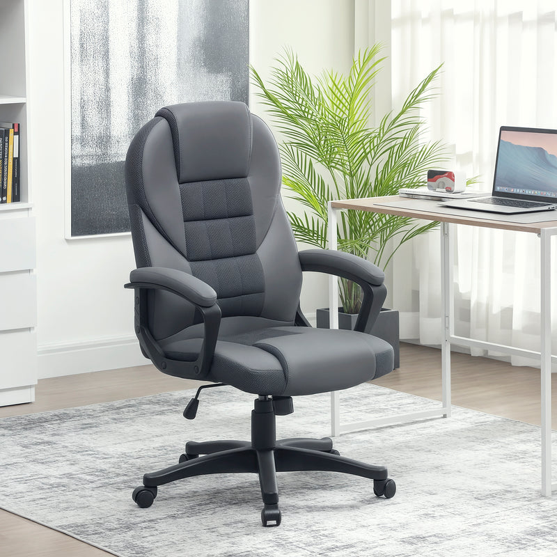 Ergonomic Faux Leather Swivel Office Chair With Adjustable Height Support, Charcoal Grey