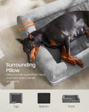 Side view of the light grey dog bed showing the non-slip base and bolster height