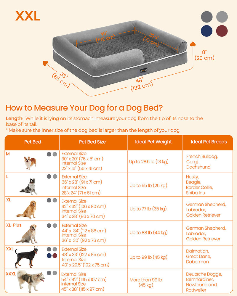 Dog lying in the light grey Feandrea orthopaedic bed in a home lifestyle setting