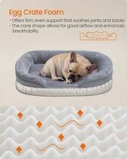 Raised C-shaped edges of the light grey dog sofa bed