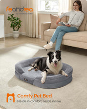 Light grey orthopaedic dog sofa bed showing raised C-shaped bolster edges