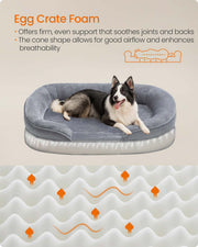 Close-up of the light grey flannel and velvet cover on the orthopaedic dog bed