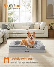 Feandrea large dog bed styled in a living room with a corgi sitting in it