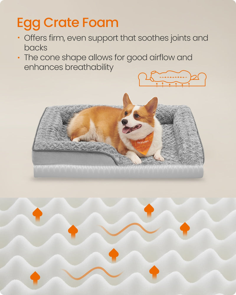 Infographic showing the egg crate foam padding inside the Feandrea large dog bed