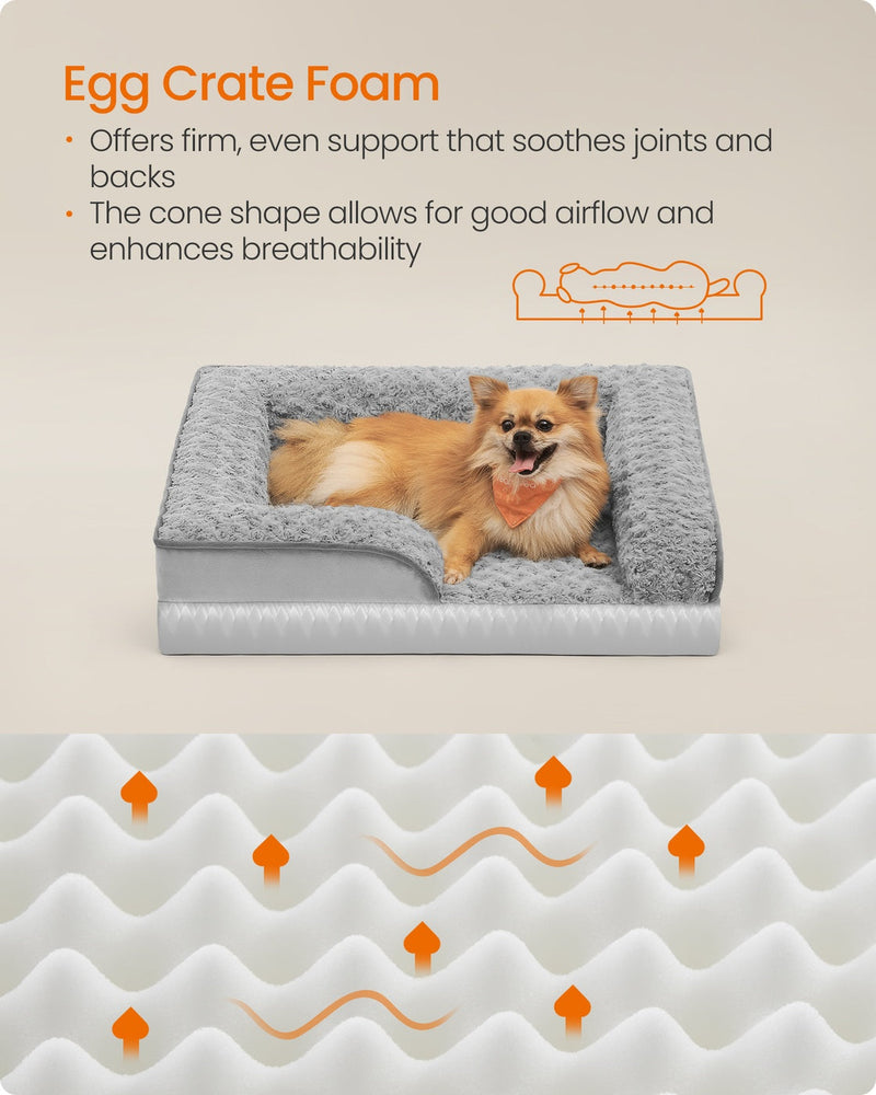 Infographic showing the egg crate foam padding inside the Feandrea dog bed