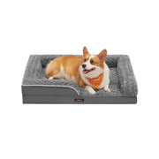 Feandrea orthopedic dog bed in Slate Grey with a corgi resting inside
