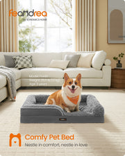 Feandrea Slate Grey dog bed styled in a living room with raised sides
