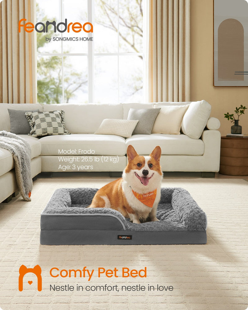 Feandrea Slate Grey dog bed styled in a living room with raised sides