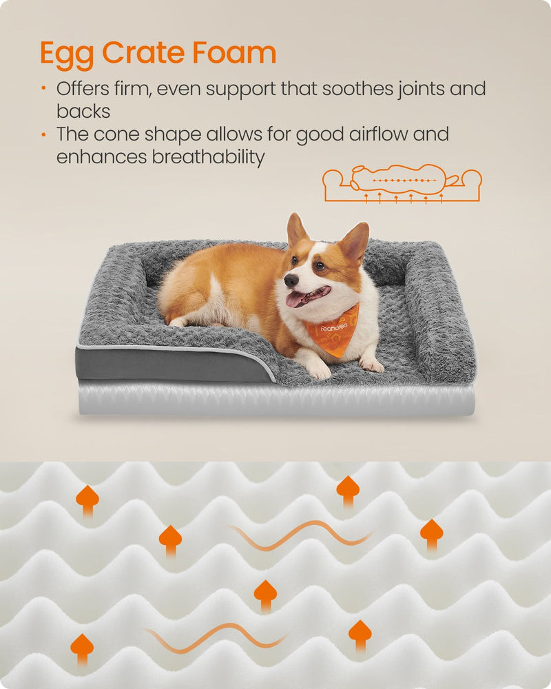 Close-up of the egg crate foam base inside the Feandrea dog bed
