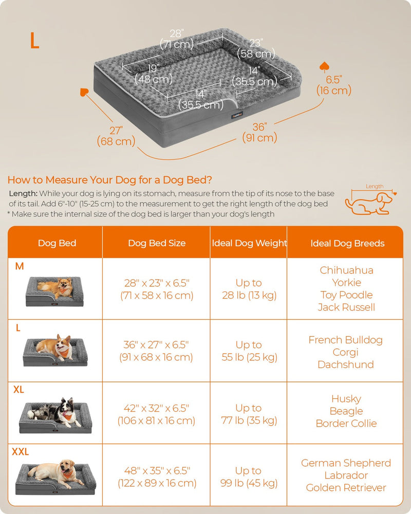 Dimensions diagram of the Feandrea Large dog bed, 91 x 68 x 16 cm
