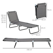 Grey Adjustable Garden Sun Lounger With Five Reclining Positions For Outdoor Relaxation
