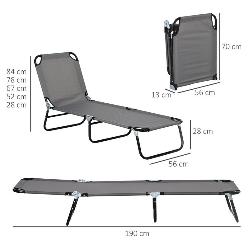 Grey Adjustable Garden Sun Lounger With Five Reclining Positions For Outdoor Relaxation