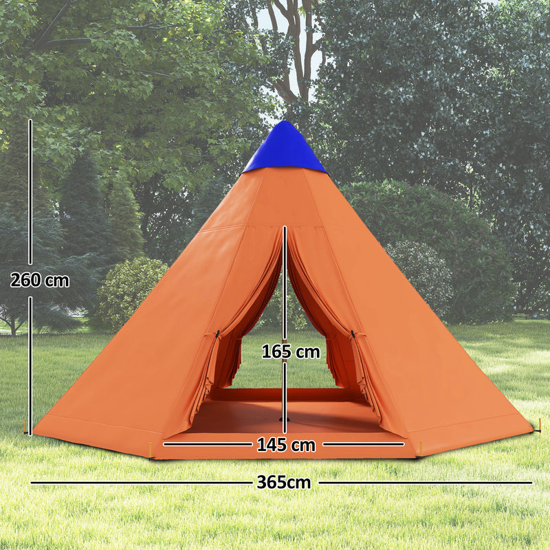 6 Person Tipi Tent with Easy Setup and Spacious Interior for Family Camping Orange Blue