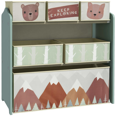 Kids Toy Storage Unit with 6 Fabric Bins Ideal for Bedrooms and Playrooms, Green