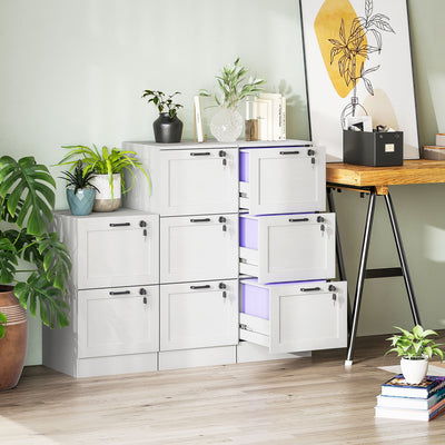 White 3 Drawer Filing Cabinet With Lock For Home Office Document Storage