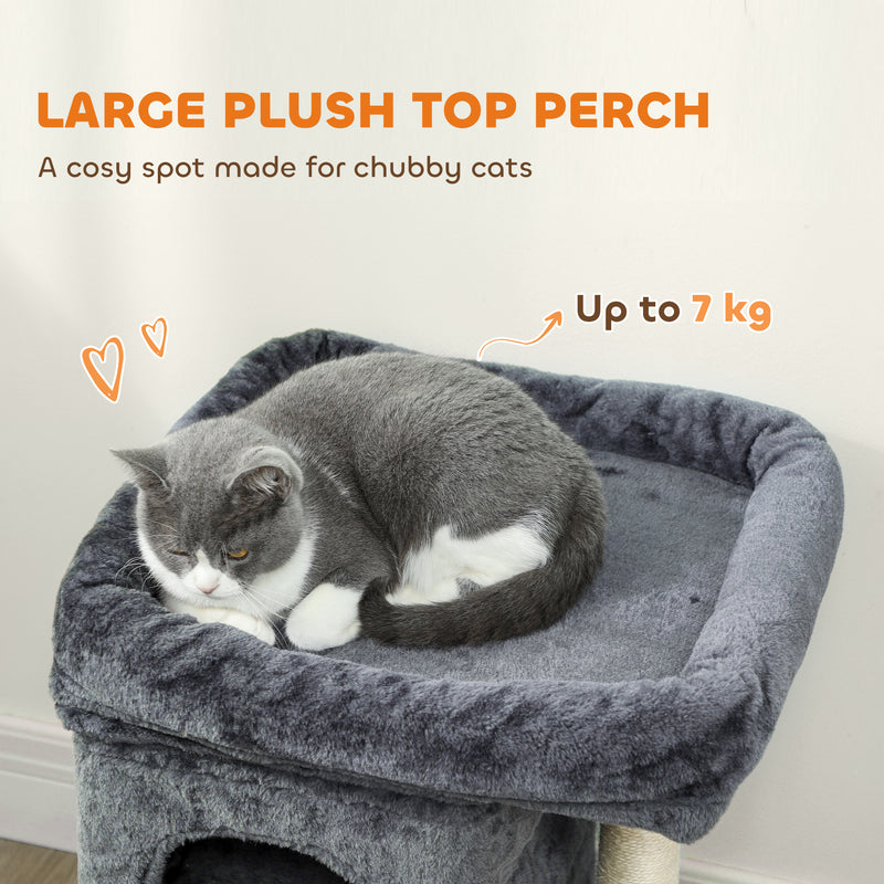 Cat Tree Tower with Two Condos and Scratching Post for Large Cats 66cm Dark Grey AOSOM