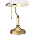 Antique Style Bankers Table Lamp with White Glass Shade for Home Office Desk, White